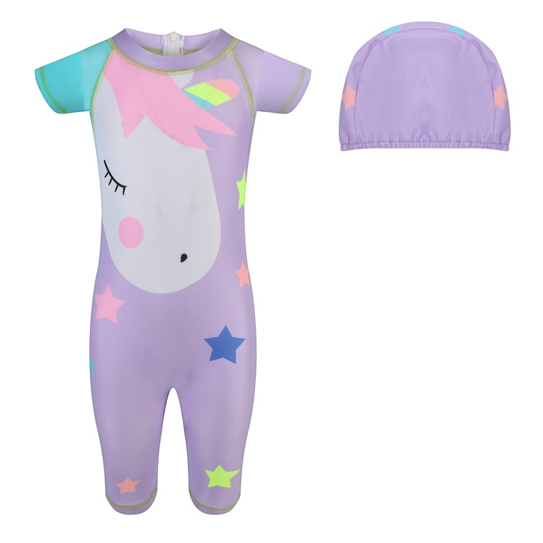 批发儿童连体潜水服连体女童潜水冲浪防晒漂流 连体泳衣 泳帽SH03|ms