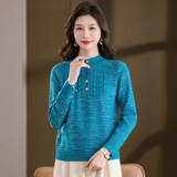 【厂家直供】春秋新款花色圆领针织短款女士毛衣宽松彩扣时尚打底，女装针织衫/毛衣，妃慕昵服饰