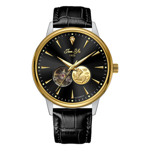 Junyu Brand Waterproof Men's Automatic Mechanical Watch Ultra-thin Hollow Casual Business Luminous Watch Leather Gift