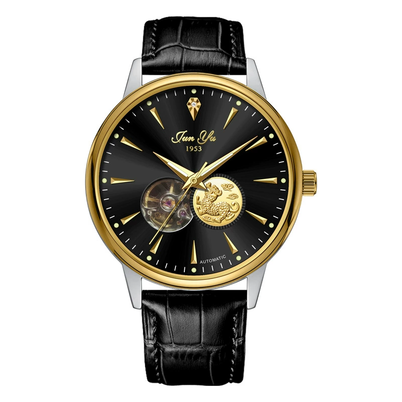 Jun Yu бренд водонепроницаемый мужские автоматические механические часы ультратонкие полые повседневные деловые светящиеся часы кожаный подарок