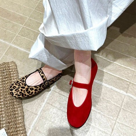 Sheepskin Korean Style Red Suede Fashion Shallow Mouth Women's Shoes 2025 New Versatile Evening Style Mary Jane Shoes