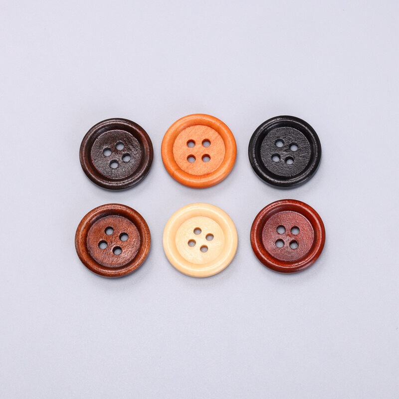 Four-Eye Thin Edge Spray-Painted Natural Wood Buttons Pajamas Cotton Jacket Windbreaker Jacket Buttons DIY Wooden Decorative Buttons