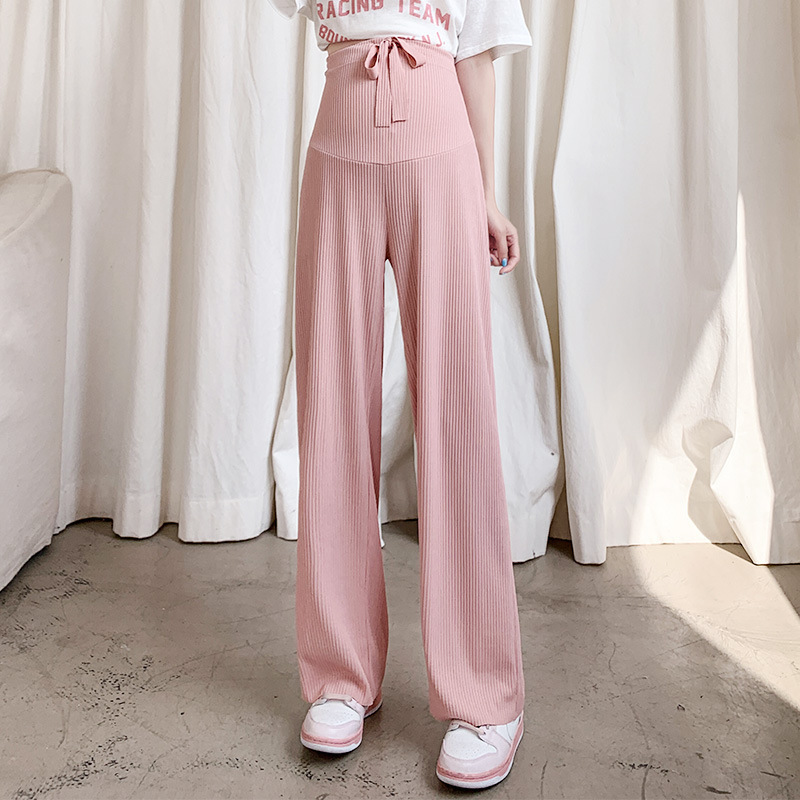 2024 spring and summer straight pants breathable Ice Silk thin trousers pregnant women outer wear wide leg pants loose draping casual pants