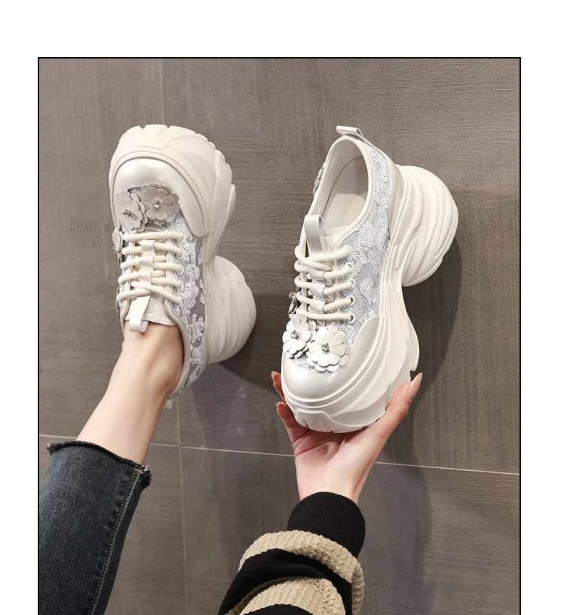Giày sneaker nữ chunky đế dày tăng chiều cao, lưới thoáng khí — Màu trắng chi tiết 14