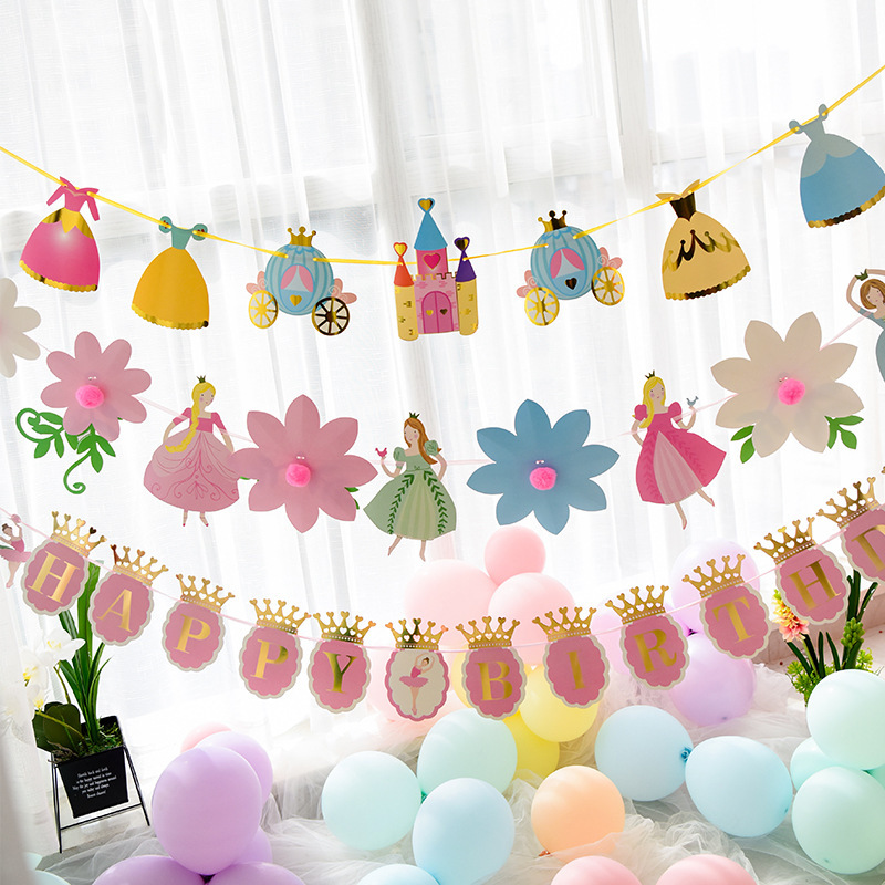 Happy Birthday Big Bow Flower Decoration One Year Old Party Children's Room Decoration Ballet Dance Girl Decorations