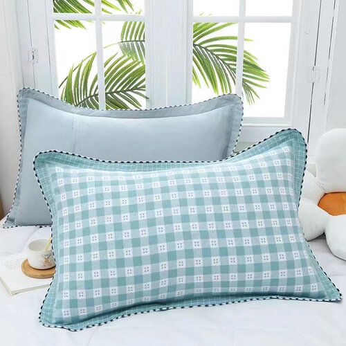 Three-layer gauze pillowcase with rounded corners, edge looped, filled with cotton, large home-use single-person soft color-woven patterned pillowcase, wholesale and dropshipping