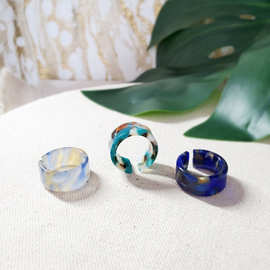 树脂戒指、醋酸纤维戒指、天蓝色/水鸭绿松石绿/太平洋蓝