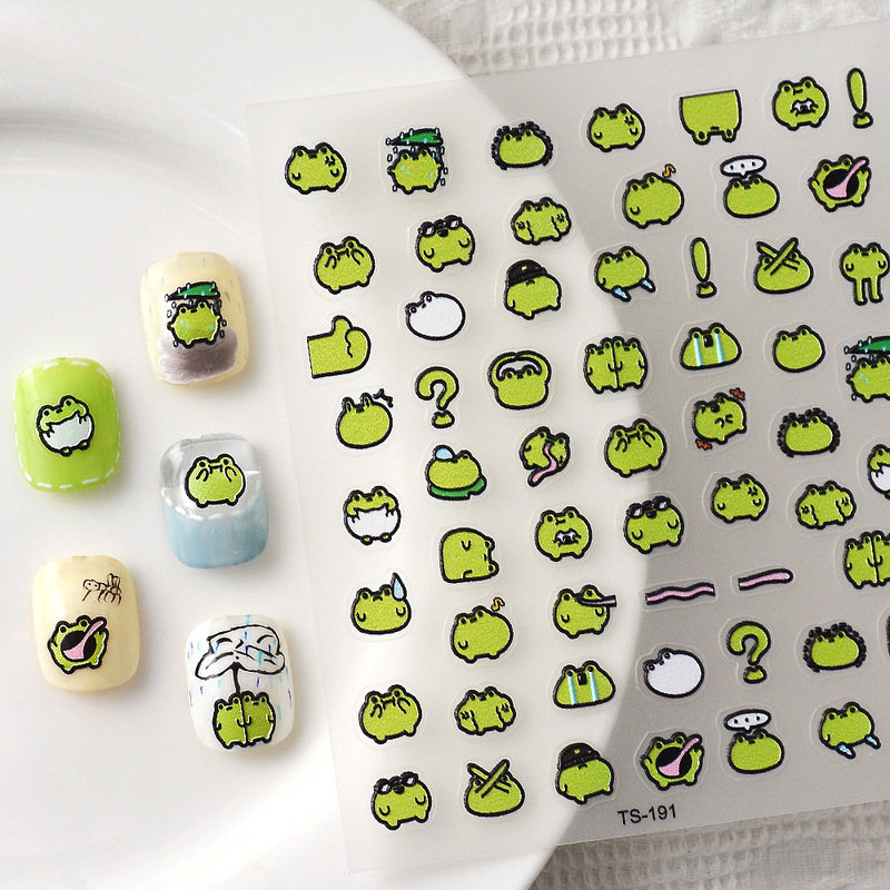 Japanese cute cartoon Q version frog 5D relief nail art stickers jumping frog children's nail decorative pattern mixed batch