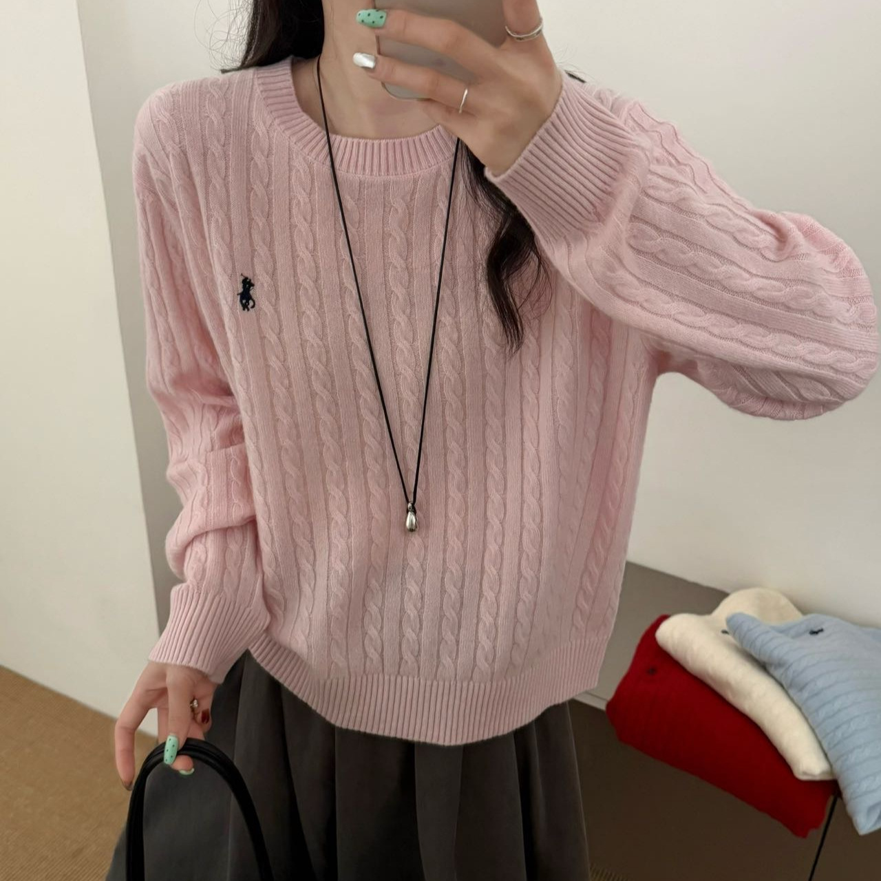 韩系100%羊毛纯色圆领长袖麻花针织衫女26秋新款通勤百搭休闲上衣