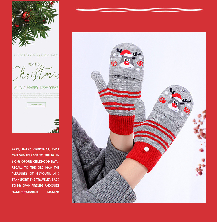 Christmas half finger clamshell Winter warm student handwriting men and women's thick warm cycling knitted gloves_maomaolike.com