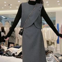 2025秋季新款时尚气质套装裙女高级感马甲长袖打底衫半身裙三件套