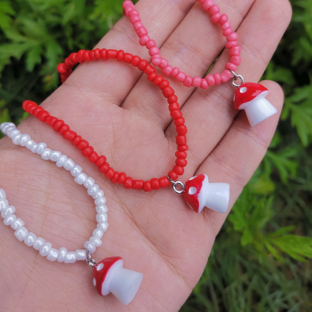 Cute Mushroom Pendant Color Rice Bead Necklace Wholesale Jewelry Nihaojewelry display picture 5