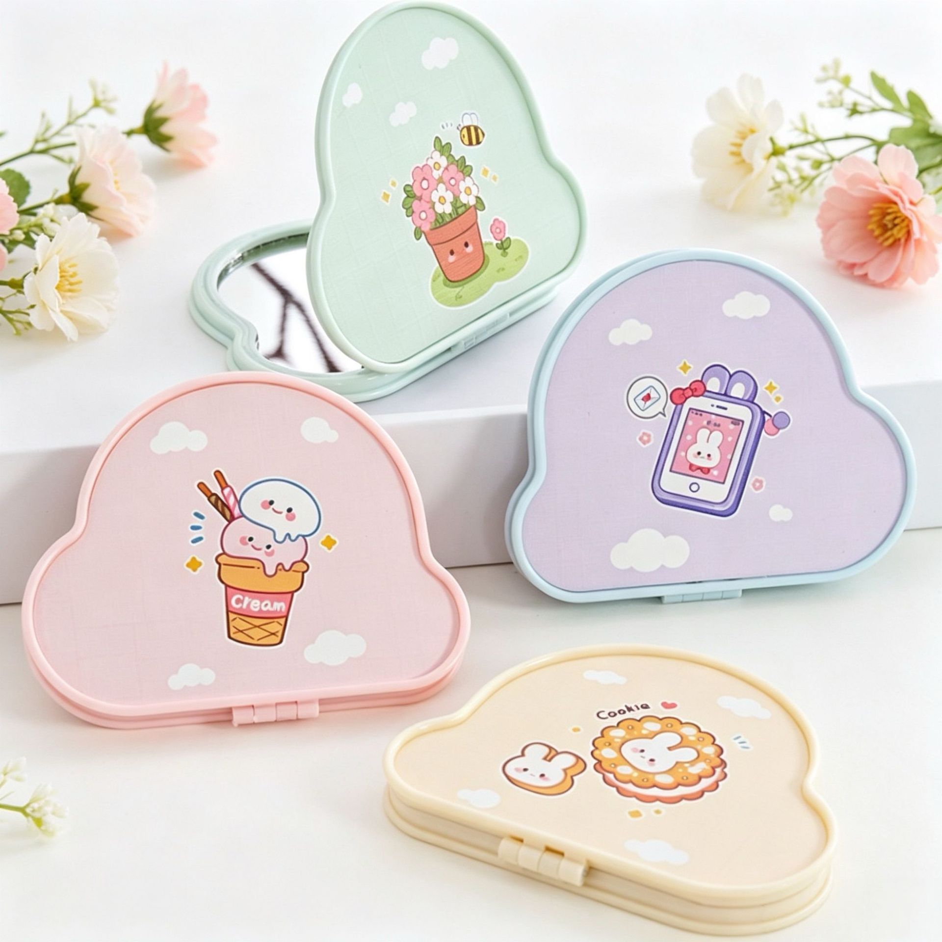 Espejo de Maquillaje Portátil Animado de Vidrio Redondo Mini