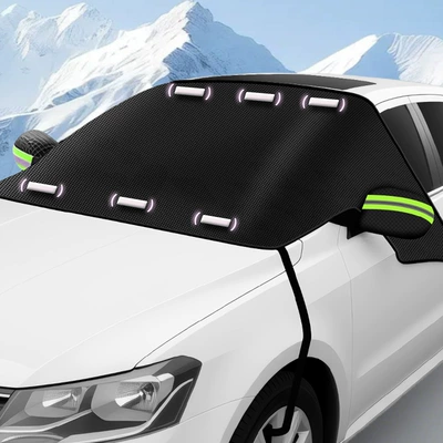 Car Snow Shield Magnetic Front Car snow shield - oxford-cloth-snow-shield-green-reflective-strips