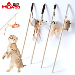 Burlap Wooden Cat Fighting Stick Wholesale Pendant Feather Solid Wood With Bell Wooden Handle Cat Fighting Stick Cat Toy