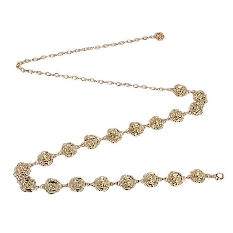 Verano nuevo cinturón de las mujeres casual decorativo Rosa hebilla cadena de metal cadena de la cintura con cadena de la cintura del vestido en stock