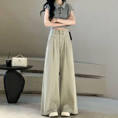 夏季2025年新款宽松阔腿裤休闲垂感牛仔裤女百搭直筒裤灰高腰显瘦