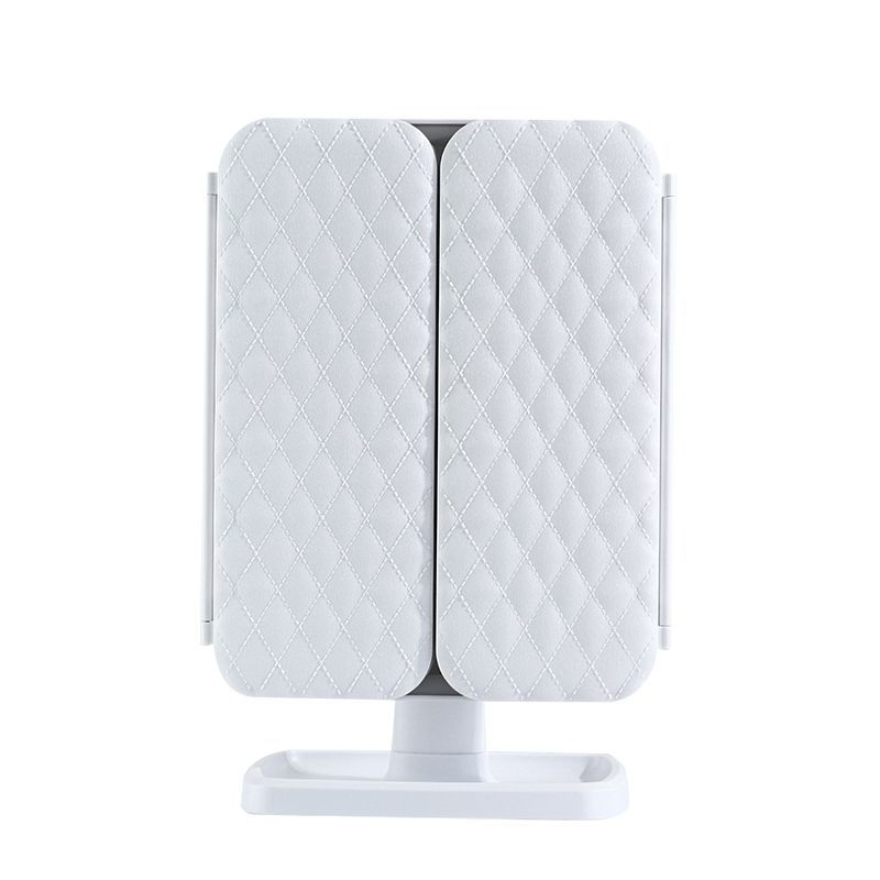 Espejo de maquillaje de escritorio LED dos en uno caja de almacenamiento de tres lados espejo de tocador plegable espejo ajustable doble apertura
