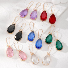 气质简约水滴形镶嵌水晶耳环多切面不规则形玻璃外贸耳饰耳坠