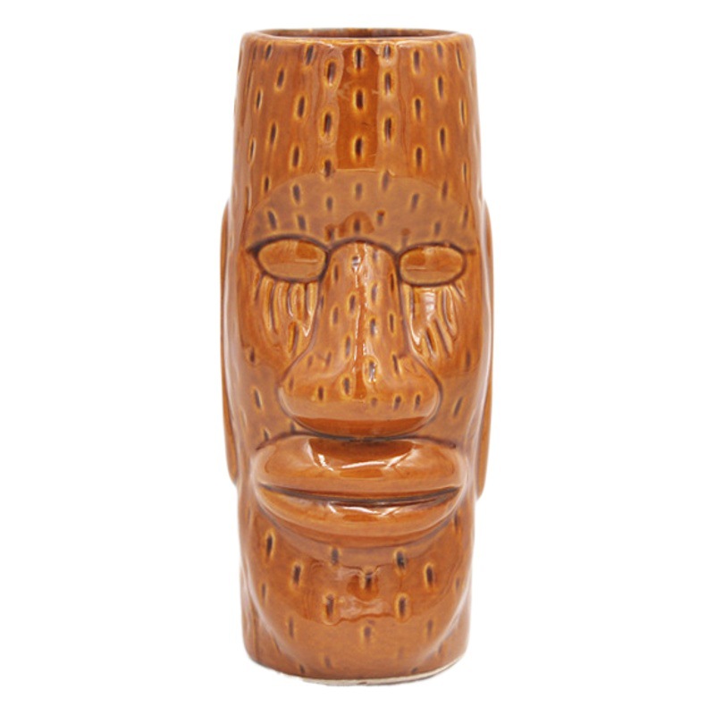 Taza Tiki cuidadosamente seleccionada, taza para cócteles hawaianos, taza TIKI, copa de vino, taza de cerámica con diseño de la estatua de la Isla de Pascua, taza para whisky