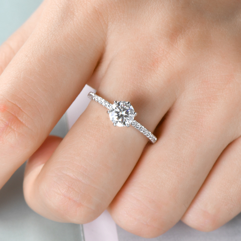Stunning Moissanite Rings for Classic Silver Jewelry with Six-Claw Moissanite Proposal Ring Valentine's Day Gift: Gorgeous Ring in Sterling Silver