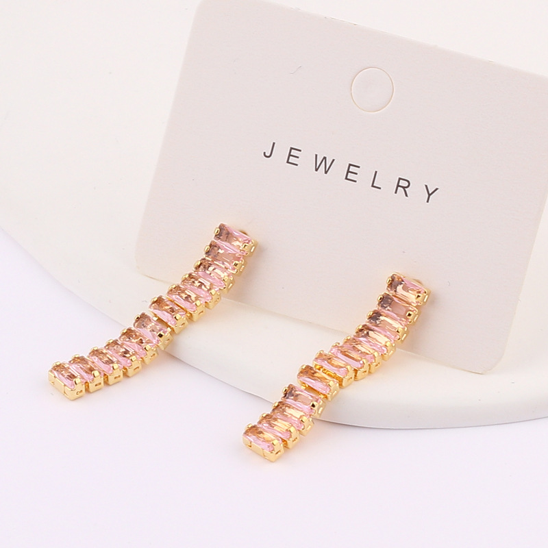 Simple Style Square Copper Earrings Tassel Zircon Copper Earrings