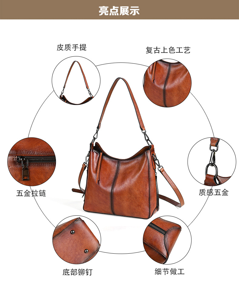 Túi xách nữ da bò thật cao cấp, dung tích lớn, chất liệu da mềm, đeo chéo/vai, kiểu dáng retro — Màu nâu cổ điển, Màu Cà phê cổ điển, Màu đen cổ điển chi tiết 5