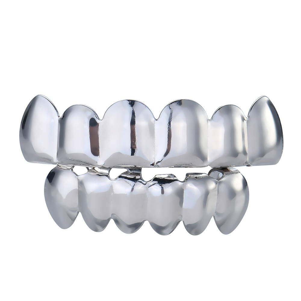 Europeo y americano nuevo hip hop personas real chapado en oro tirantes cóncavo-convexo Plaid textura hip hop tirantes grandes dientes de oro