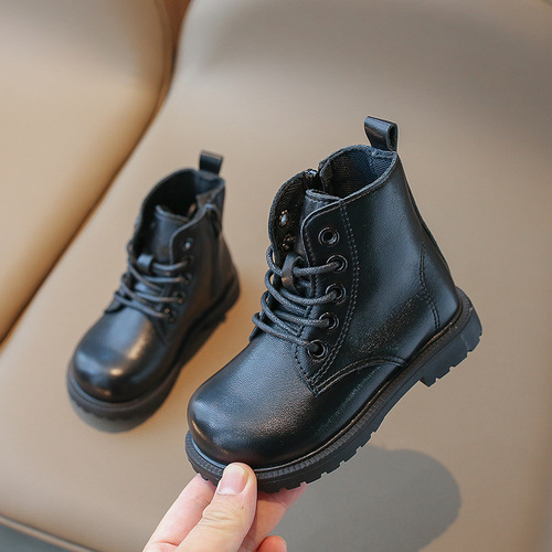 Girls Martin boots  autumn new children's short boots British style thin boys' leather shoes student performance leather boots