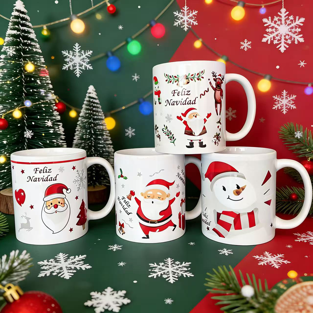Exportación de regalos de Navidad muñeco de nieve tazas de cerámica de Navidad tazas de café rectas tazas de desayuno de leche