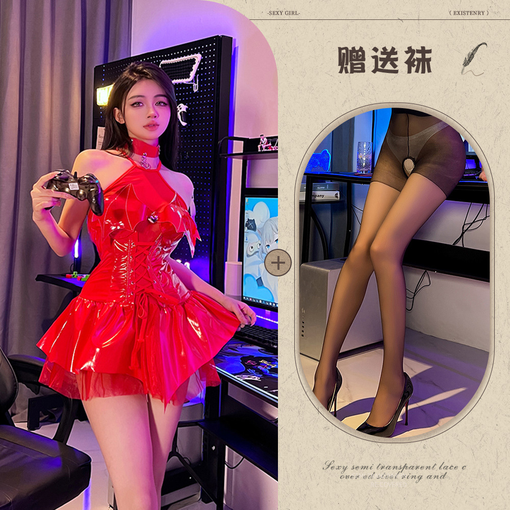 Red black open crotch socks