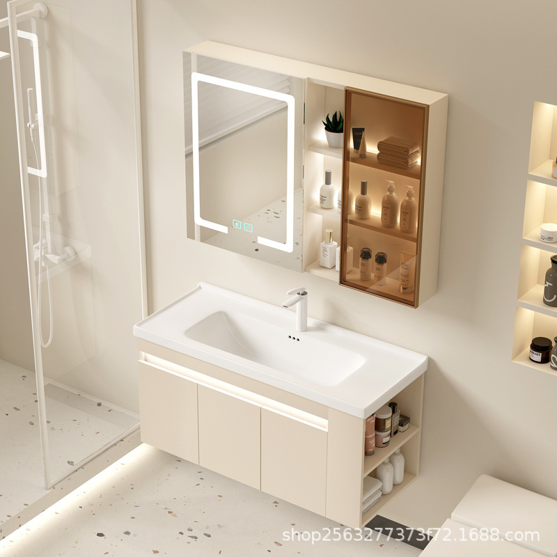 45cm Wall-Mounted Bathroom Cabinet Set with Ceramic Basin, Bathroom Washbasin, Narrow and Long Multi-Layer Solid Wood Cabinet 45cm Wall-Mounted Bathroom Cabinet Set with Ceramic Basin, Bathroom Washbasin, Narrow and Long Multi-Layer Solid Wood Cabinet