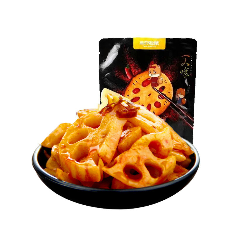 一件代發三隻松鼠黑鴨味脆藕150g新鮮香辣洞庭藕片滷味零食