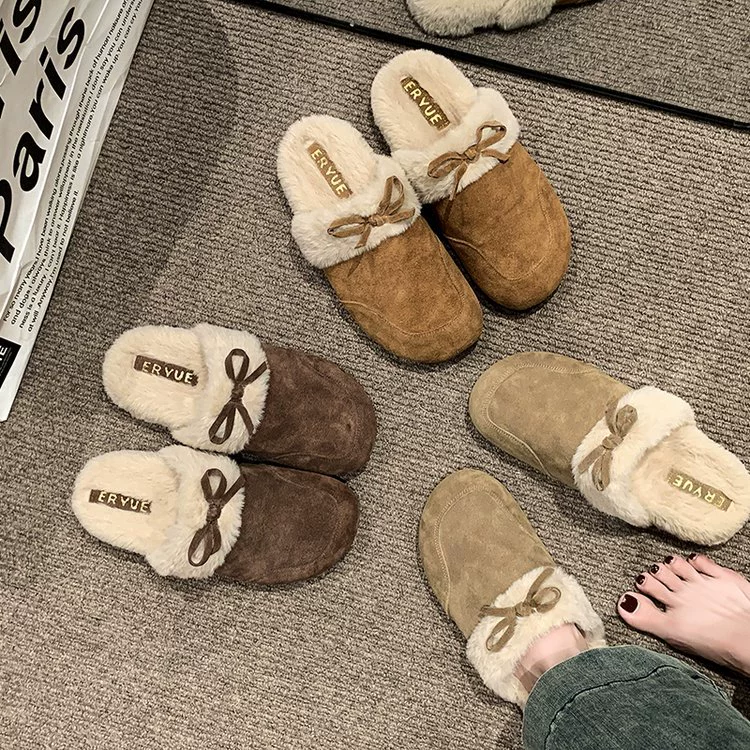 Один педаль с волосатыми волосатыми половинными тапочками женщины осенью и зимой плюс бархат носить 2024 новый ретро лук, чтобы согреться
