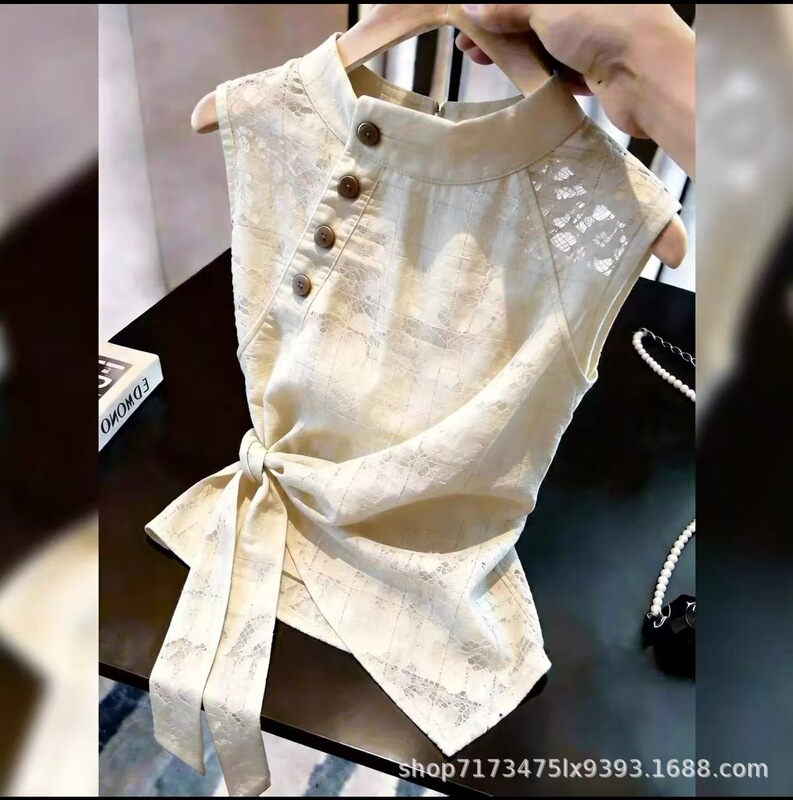 White Hollow-Out Asymmetrical Lace Blouse for Women, 2026 Summer New Design, Fashionable and Elegant Women's Clothing White Hollow-Out Asymmetrical Lace Blouse for Women, 2026 Summer New Design, Fashionable and Elegant Women's Clothing