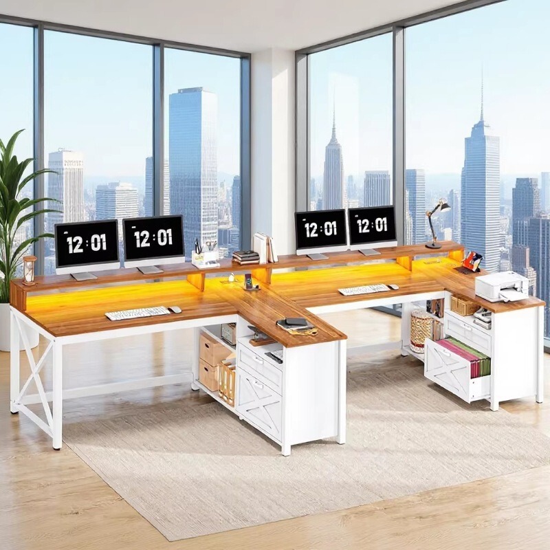 Manufacturer's Supply Source: Corner Office Desk, Staff Desktop Computer Desk with File Cabinet, Storage Rack, L-Shaped Workstation, USB Socket Manufacturer's Supply Source: Corner Office Desk, Staff Desktop Computer Desk with File Cabinet, Storage Rack, L-Shaped Workstation, USB Socket