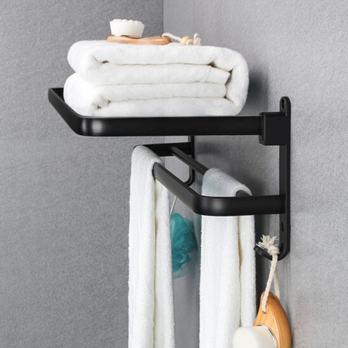 Towel rack space aluminum punch-free storage rack black bath towel rack bathroom bathroom hardware bathroom hardware pendant