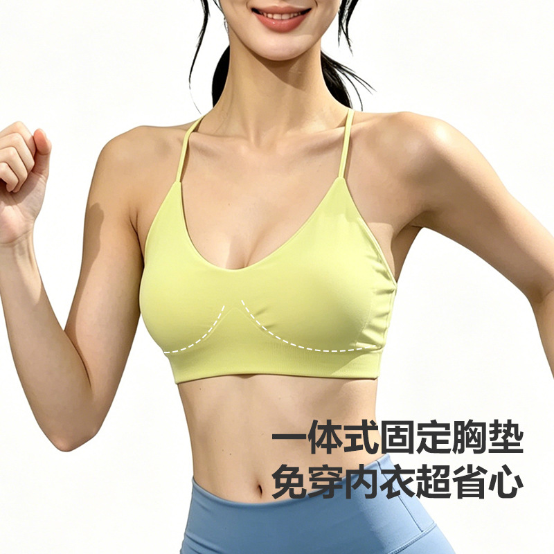 All-In-One Fixed Chest Pad Sports Bra for Women, Ultra-Convenient, Wire-Free, Shock-Proof, Push-Up, Breathable Yoga Running Bra