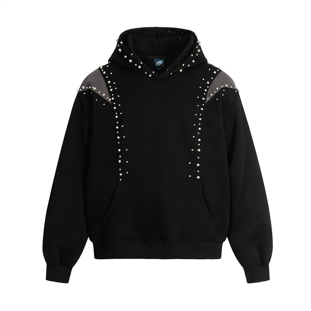 Kapuzenpullover mit schwerem Perlendesign, trendige Herrenmode, Persönlichkeit, dreidimensionaler dekonstruierter Sport, locker_voghion.com