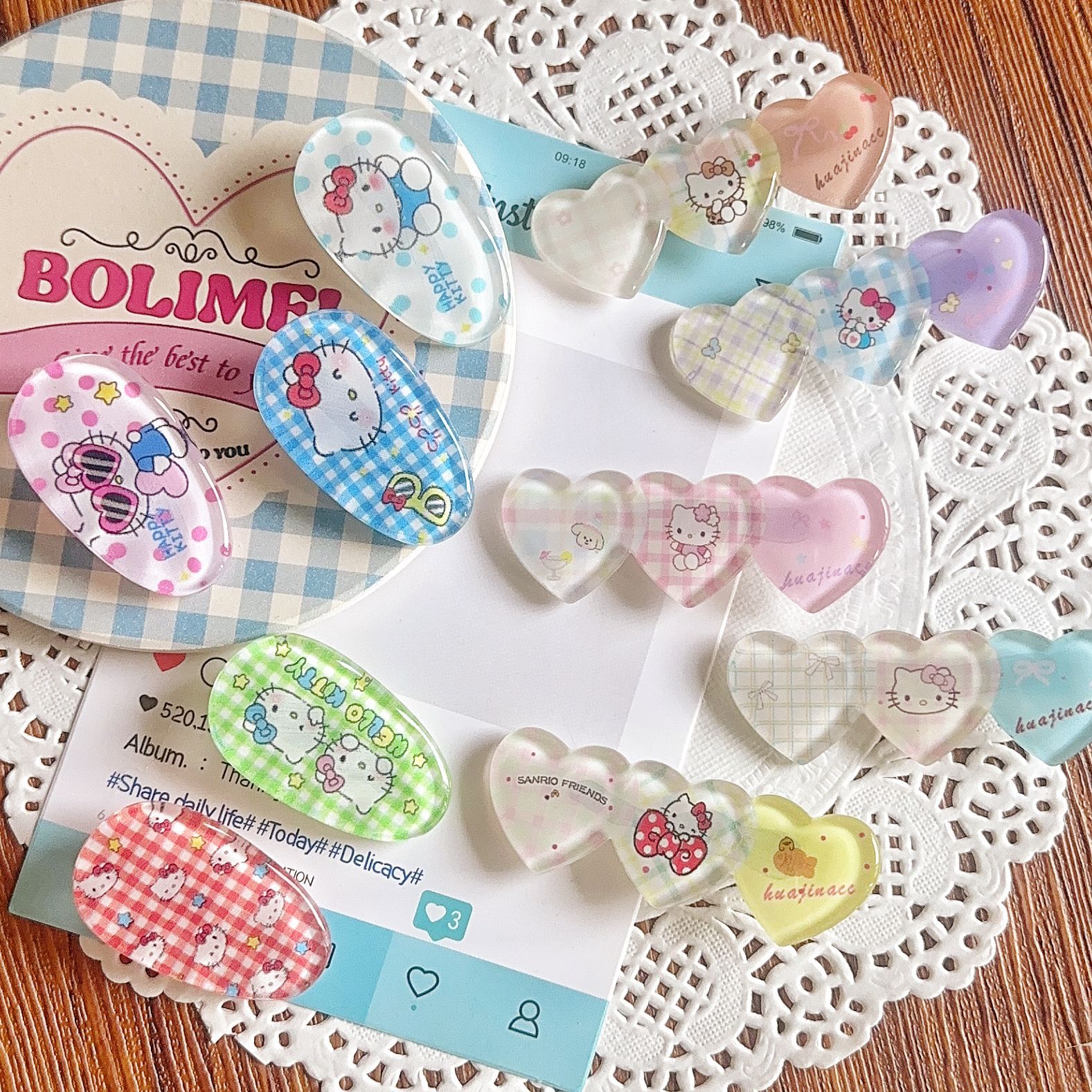 Cute Jelly Cat Hair Clip with Plaid Water Drop Design for Girls, Side Duckbill Clip, Sweet Ins-Style Pink Oval Hairpin Hair Accessory