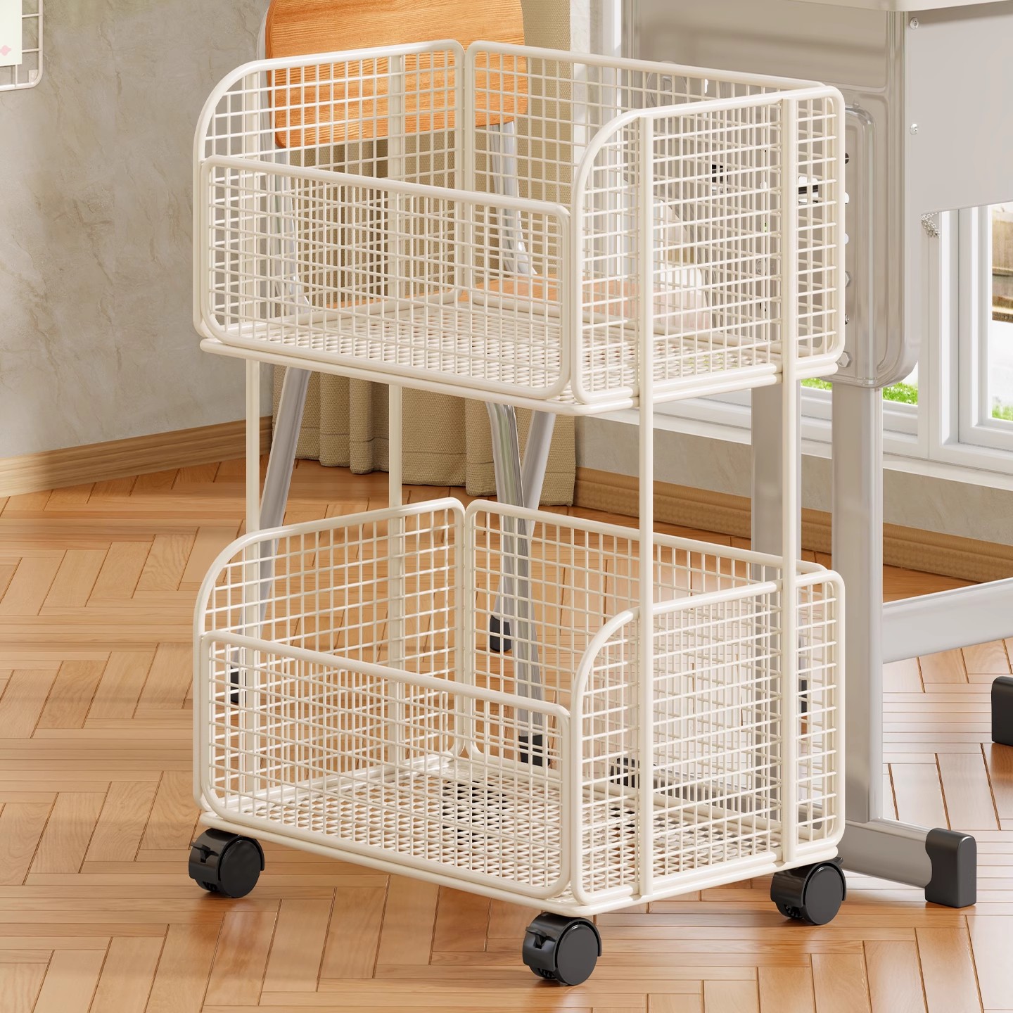Book Storage Box for High School Students' Classrooms, Wheeled Movable Book Bag Storage Rack, Student Book Cart