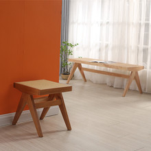 昌迪加爾椅實木藤編長凳門口換鞋凳設計師餐椅北歐板凳床尾凳凳子