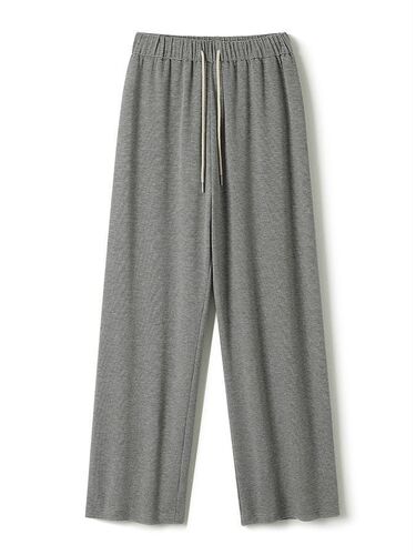 Women's Thick Striped Texture Wide Leg Pants with Fleece for Autumn and Winter, Flowy and Slimming High-Waisted Leisure Style Floor-Length Straight Leg
