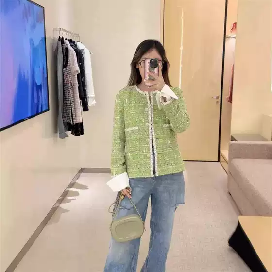 25 Early Spring New Nanyou Cha Celebrity Style Detachable Hat Tweed Woven Hem Hooded Jacket