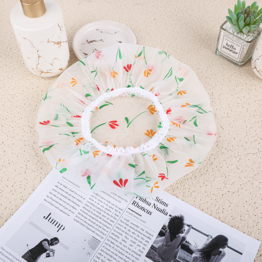 Capas de impresión de PE de una sola capa sombrero de baño más grosado sombrero de baño impermeable sombrero de pelo seco sombrero de ducha sombrero de máscara de pelo sombrero de pelo