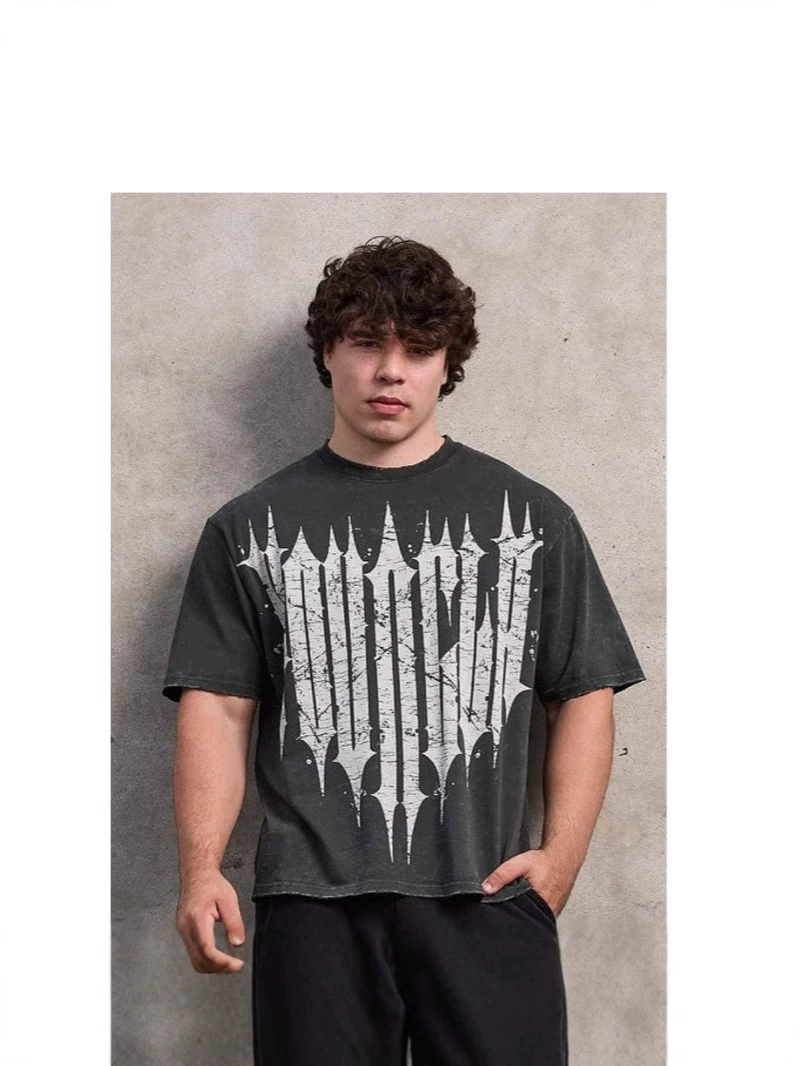 YOUNGLA Beauty Trend High Street Hip Hop Abstract Letter Print Small Marker Chest Pattern Round Neck Short Sleeve Simple T-shirt Summer