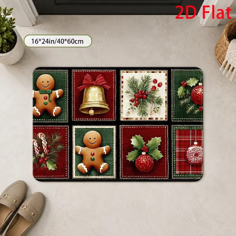 Christmas decorative floor mat, American-style festive atmosphere, entrance door mat, water-absorbent and dirt-resistant bathroom mat, cross-border TEMU