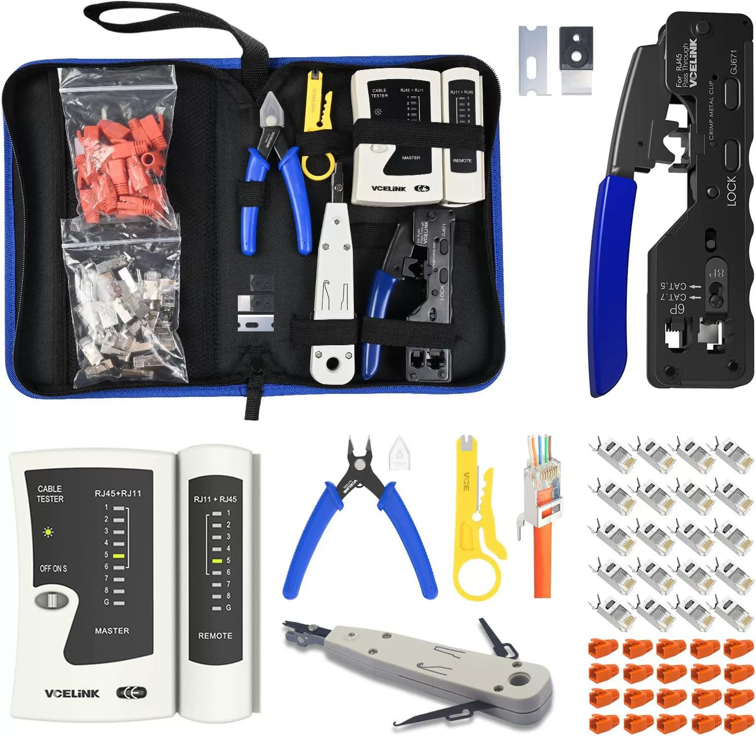 Набор инструментов для сетей VCELINK, обжимные клещи RJ45 с 20 x RJ45