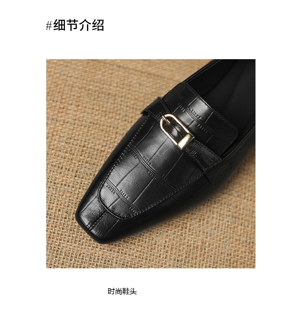 Giày lười nữ mũi vuông đế bệt khóa thắt lưng — đen chi tiết 8