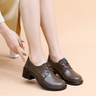 New Middle-aged Women's Soft Sole Shoes Mother Shoes Lace-up Leather Shoes Thick High Heels Thick Heel Shoes Soft Leather Women's Shoes 315